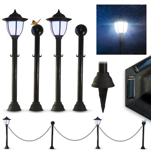 STREND PRO Solarlampen für Außen Garten 300cm | Solarleuchten für Außen mit 2 Solar Laterne Outdoor | Gartendeko Kunststoffzaun mit Led Laternen für Draußen Solar Wetterfest