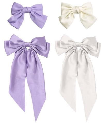 Lot de 4 pinces à cheveux en forme de nœud papillon pour femme - Pinces à cheveux en soie - Pinces crocodiles pour les anniversaires et les mariages