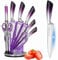 Messerset mit Messerblock Set, 9-Teiliges Lila Küchenmesser Set mit Drehbare Acryl Messerblock, Sharp Antihaft Beschichtete Kochmesser Block Set mit Schärfer,Geschenk für Mädchen (Lila)