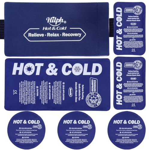 Hilph Reusable Gel Ice Packs with Adjustable Sleeve (6 Packs & 1 Wrap) | Flexible, Hands-free, Hot Cold Therapy for Knee, Back, Shoulder, Ankle, Muscle Pain Relief, Swelling & Post-Surgery Recovery