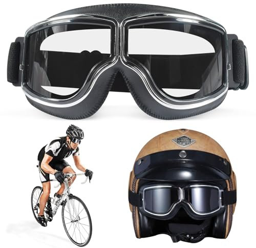 UieaMsio Motorradbrille,Motorcycle Goggles,Helmbrille,Roller Brille Radbrille,PU Leder Sonnenbrillen,Windproof Motorcycle Goggles,Retro Aviator Goggles für ATV Bike Motocross Brille Schutzbrille