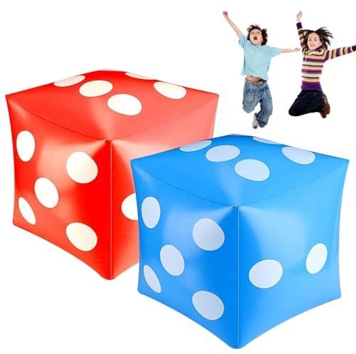 Aufblasbare Würfel Jumbo-Würfel große Schaumstoffwürfel riesige Würfel 2 Stück 30 x 30 cm große Würfel PVC große aufblasbare Würfel für drinnen und draußen Strand Pool Partyspiel Blau und Rot