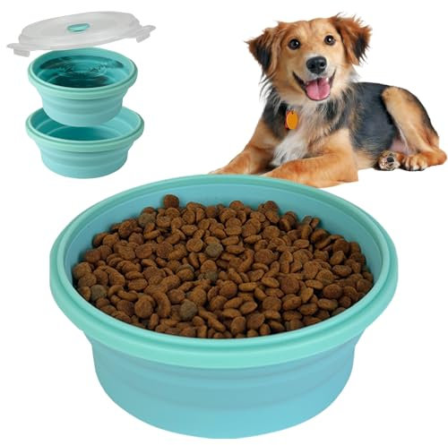 AVERYDAY 2-in-1 Collapsible Dog Bowls with Lid, 45 oz Foldable Travel Dog Bowls, 100% Leakproof Dog Travel Water Bowl, Essential Portable Dog Bowls for Traveling, Hiking, Camping and Pet Daycare
