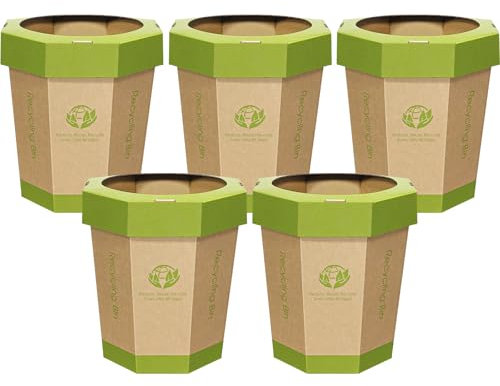 5 Pack Cardboard Trash Cans 3-Gallon (12L) - Reusable, Foldable, Recyclable, Plastic-Free Waste Paper Bins & Outdoor Emergency Toilet for Kids - Small Garbage Cans for Office, Bedroom, On-the-Go Use