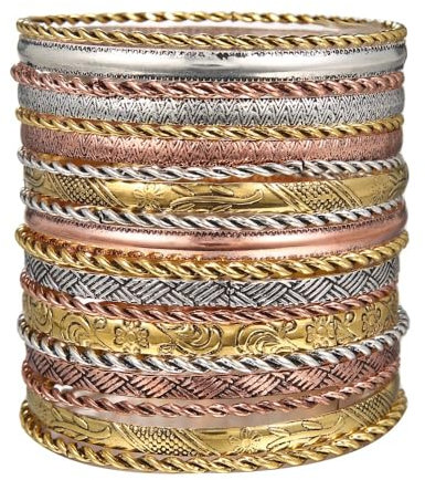 WATEFOER Gold Armreif Armbänder Set für Damen Boho Mehrschichtige Stapelbar Strukturierte Armbänder Indische Chunky Armreif Armband (C-Multicolor 19pcs)