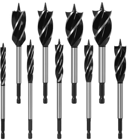 Pilikoll 9 Pcs Auger Drill Bit Set Wood Drill Bit Auger Drill Bits for Wood Fast Cut Woodworking Drill Bits Set for Soft & Hard Wooden, Plastic, Drywall (10mm,12mm,14mm,16mm,20mm,22mm,25mm,32mm,35 mm)