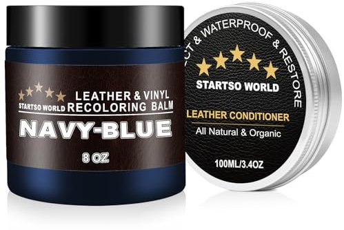 STARTSO WORLD Leder Reparatur Set blau mit Lederfett, 200ml Flüssigleder, Lederfarbe, Leder-Schramm-Entferner, Leder- & Vinyl-Reparaturset für Möbel, Couchen, Sofas, Autositze, Schuhe