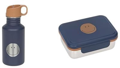 LÄSSIG Trinkflasche + LÄSSIG Brotdose Kindergarten Schule Little Gang Smile navy