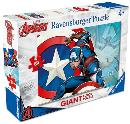 Ravensburger - 4 Jahre altes Puzzle, riesiges Bodenpuzzle 60 Teile, Captain America - Kinderpuzzle für 4 Jahre, Disney-Kollektion, Lern- und lustige Spiele, Geschenkideen