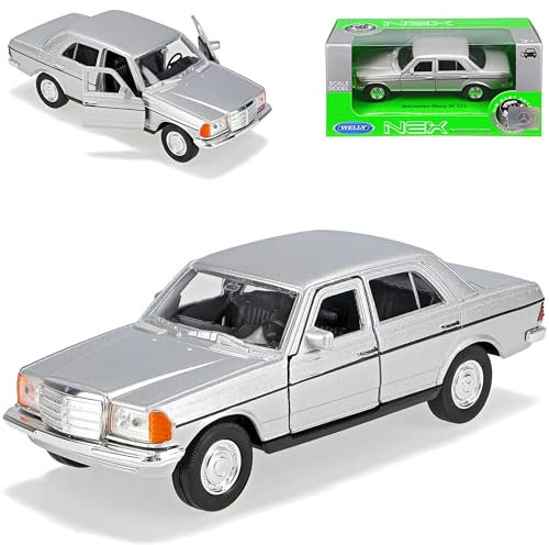 Welly Mercedes-B W123 E-Klasse Limousine Silber 1975-1986 ca 1/43 1/36-1/46 Modell Auto mit individiuellem Wunschkennzeichen