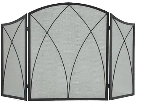 Jievmrs Salvachispas Chimenea Pantalla para Chimenea Plegable de Tres Hojas con Malla, Cubierta Protectora Negra Plegable para Estufa de Leña, Marco Protector contra Chispas para Chimenea Moderna