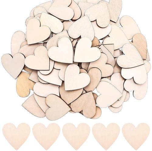 100PCS 3cm Wooden Hearts for Crafts, Natural Unfinished Wood Heart Slices for Christmas Valentines Day Birthday Party Wedding Guest Book Decor DIY Projects