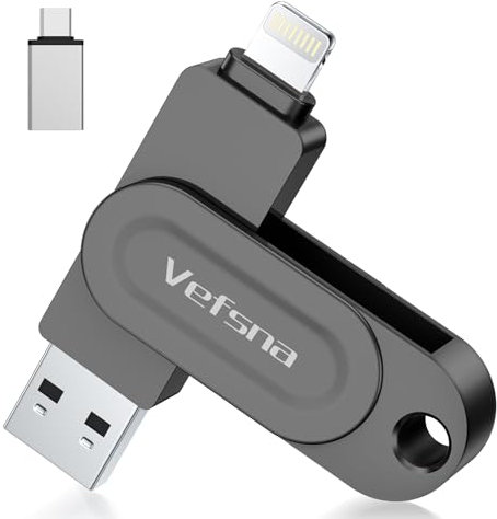 Cle USB pour iPhone, Vefsna Clé USB C 256 Go Apple Certifié Lightning Clef USB 3.0 Photo Stick Stockage Externe pour iPad Mac iOS OTG Android Mobile PC avec MFI Lightning, USB 3.0, Type C 3 in 1