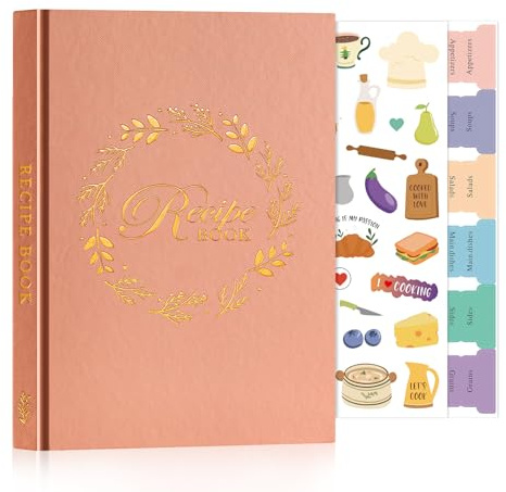 Lanpn A5 Libro de Recetas Tapa Dura Para 70 Recetas, Mi Cuaderno Recetas, Recetario de Cocina para Escribir, Recipe Journal Book, Libretas para Recetas de Cocina en Blanco, Rosa, Inglés