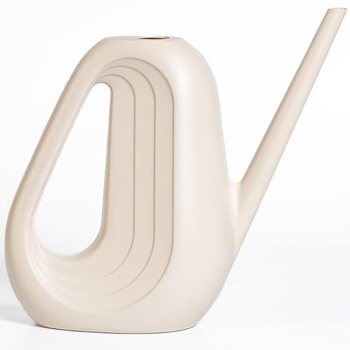 Plastia Gießkanne Klein für den Zimmerpflanzen 1,4 L - Blumengießkanne aus Recyceltem Kunststoff - Giesskanne mit Langem Ausgießer für Einfache Bewässerung, Elfenbein