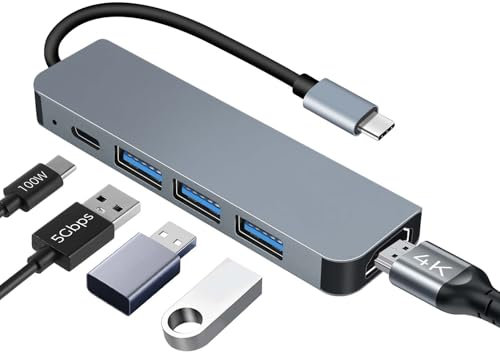 Hub USB C HDMI 4K PD 100W Charge, Multi Data Ports 5Gbps 5 en 1 Dock USB-C, Hub USBC Adaptateur Multiport Compatible pour MacBook Pro/Air,iMac,iPhone 16 15 Plus Pro Max, Samsung Galaxy
