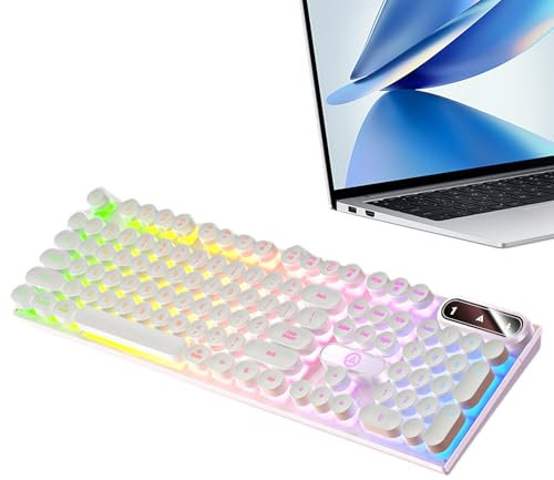 Leuchten Tastatur - Retro Mechanische Schreibmaschinen -Tastatur, RGB Backligit Games - | 104-Key-Kabeltastatur Mit Runden Tastaturen, Spritzsicherem Design, Ästhetischer Steampunk- F