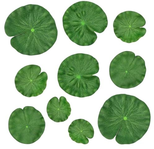 SYEYCW 10 Pcs Pond Plants, Floating Lily Pads Plastic Pond Ornaments, 5 Size Artificial Lotus Leaves, Realistic Water Lily Pads, for Home Garden Ponds Koi Fish Pool Aquarium Landscape Decoration