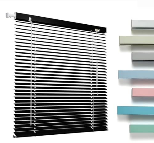 Persianas Venecianas Aluminio Medida 25cm Lamas, Sin Taladrar Persiana Veneciana Interior, Personalizables 45cm 60cm 80cm 100cm 120cm 150cm Estores Horizontales Blackout para Oficina Hogar(Black)