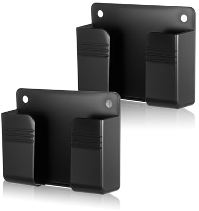FdcLixuvol 2 Pcs Wall Mount Phone Holder Self Adhesive Phone Stand with Data Cable Receiving Hole Remote Control Storage Box Non Slip Charger Stand Holder for Kitchen Bedroom Bathroom