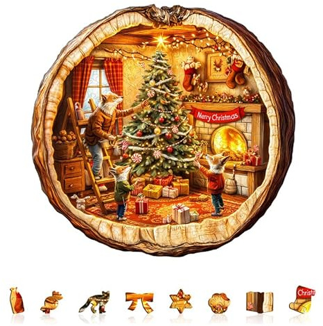 Jigfoxy Wooden Puzzles for Adults, 265-Piece Christmas Fox Garden Jigsaw Puzzle, Unique Animal-Shaped Jigsaw Puzzle for Adults and Teens, Creative Gift with Premium Wooden Box,13.4 * 12.8in