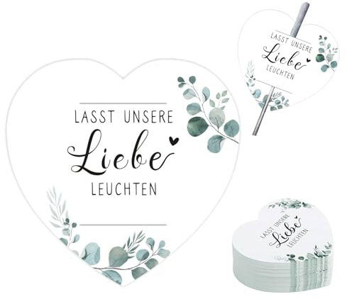 Wunderkerzen Halter, 100PCS Wunderkerzen Hochzeit Lasst Unsere Liebe Leuchten Etiketten Herz Design Etikett Wunderkerze für Hochzeit Party Jahrestag Parteien (Weiß)