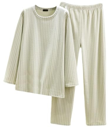 RUMAOZIA Pyjama en polaire pour homme - 2 pièces - Baggy - Grande taille - T-shirt à manches longues + pantalon de pyjama à carreaux - Ensemble de pyjama 2 pièces - Motif à carreaux