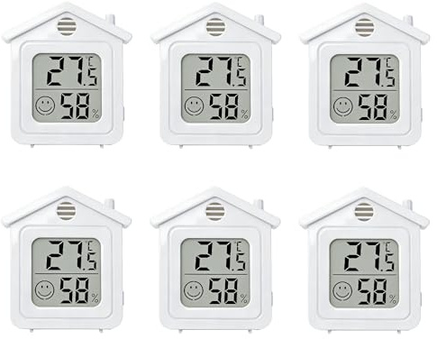 Termometro/Igrometro Mini LCD, Confezione Da 6 Pezzi, Igrometro Digitale Per Interni Con Magnete E Indicatore Faccina. Adatto Per Ambienti Interni Come Soggiorno, Camera Da Letto