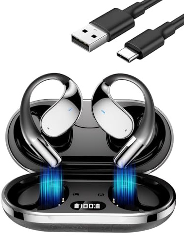 Cuffie Bluetooth wireless sportive, 40 ore, cuffie Bluetooth 5.4 con stereo HiFi 3D ENC, riduzione del rumore, microfono, cuffie sportive impermeabili IP54, stereo, con cuffie, schermo LED