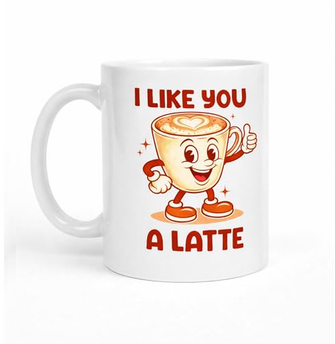 Silly Dog Designs - Funny Valentine’s Day Mug for Him or Her – Cute Food Pun Coffee Mug – Romantic Gift for Boyfriend Girlfriend Husband Wife – 11oz White Ceramic Cup (I Like You A Latte)
