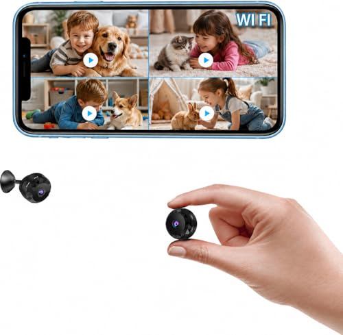 Voltvera Mini Kamera 720P Full HD WLAN Überwachungskamera innen Live Übertragung Handy APP für Kamera Überwachung mit Akku Kleine WiFi Sicherheitskamera Kompakte Microkamera Bewegungsmelder (Black