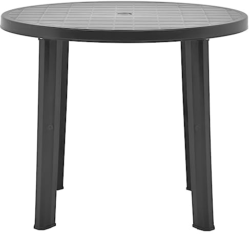 pokgdf Gartentisch Anthrazit 89 cm Kunststoff Rund Tischplatte Outdoor Terrasse Gartenmöbel Langlebig Wetterbeständig