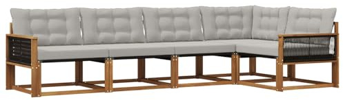 vidaXL Outdoor-Sofagarnitur mit Kissen 5 pcs Natürlich und Hellgrau, Moderne Gartenmöbel, Sofa-Kollektion und robuste Terrassenbestuhlung, gemütliche Lounge-Einheit