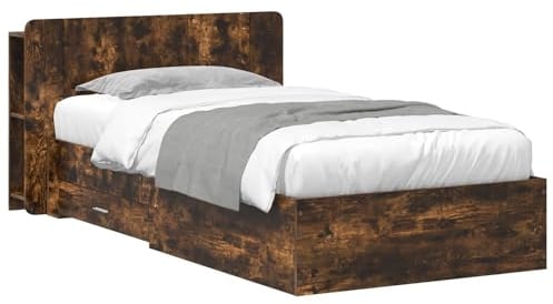 vidaXL Bettgestell mit Stauraum Geräucherte Eiche 100 x 200 cm, Moderner Bettgestell, praktischer Stauraum, schickes Schlafzimmer-Upgrade, Holz, platzsparende Lösung
