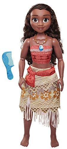 Disney Princess Vaiana, 80 cm große Spielpuppe von Jakks Pacific, bewegliche Puppe, mit Bürste zum Kämmen ihrer welligen Locken, vom Film inspiriertes Kleid, abnehmbare Halskette mit Anhänger