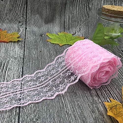 Yulakes 20 Meters Vintage Spitzenbordüre 4.5cm Breite, Spitzenbordüre Spitzenborte Spitzenband ,Dekorband, Handwerk, Schleifband (rosa)