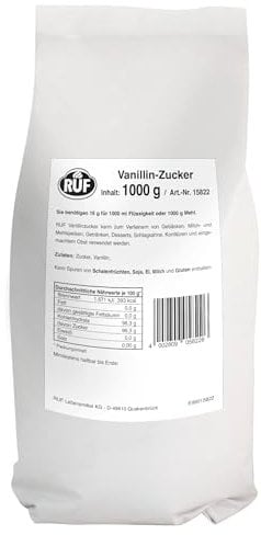 RUF Vanillin Zucker Großpackung, intensives Vanille-Aroma, geeignet zum Backen, Kochen und Einmachen, für Shake und Dessert, glutenfrei und vegan, 1x1000g