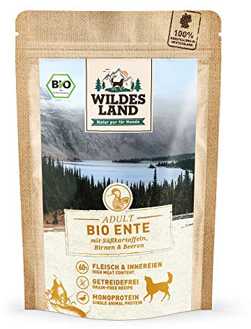 WILDES LAND – Ente | Nassfutter mit extra hohem Fleischanteil und natürlichen Zutaten für ausgewachsene Hunde. Getreidefreies Alleinfutter ohne Zusatzstoffe in der Dose | 10x125g Ente