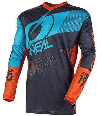 O'NEAL | Maglia Motocross | Enduro Motorcycle | Fit per la Massima Gamma di Movimento, Protezione Gomito Imbottito, Traspirante | Element Jersey Factor | Adulto | Blu Grigio Arancione | Taglia M