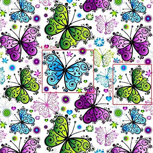 Pingianer 11,99€/m Schmetterling 100% Baumwolle Baumwollstoff Kinder Meterware Handwerken Nähen Stoff (Schmetterling Grün Lila, 200x160cm (11,99€/m))