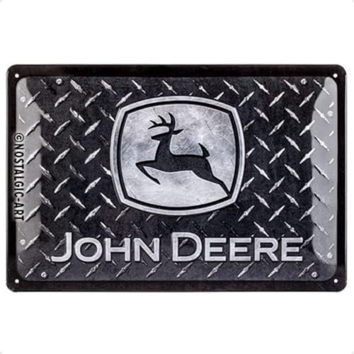Nostalgic-Art 22316 Retro Blechschild, John Deere – Diamond Plate Black – Geschenk-Idee für Traktor-Fans, aus Metall, Vintage-Dekoration, 20 x 30 cm