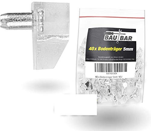 BauBar - 40 STÜCK Bodenträger transparent mit Metallstift vernickelt - Ø 5mm - Tablarträger Regal-Bodenträger Fachbodenträger