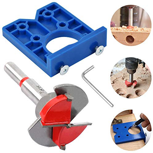 Door Hinge Jig for Router, Door Hinge Jig 35mm Hinge Hole Cutter, Concealed Hinge Jig for Cabinet Hinge Mounting Plate… (blue)