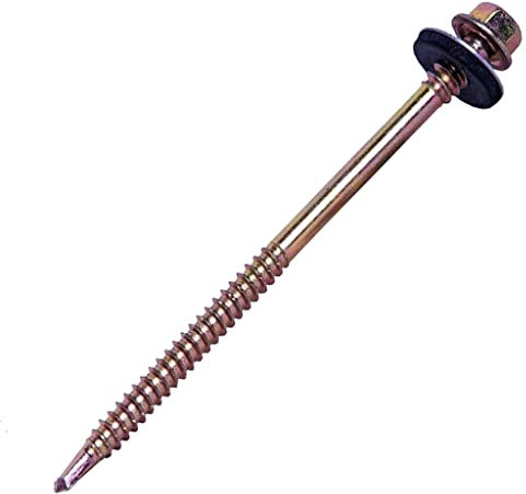 BricoLoco Tornillo fijación panel sándwich a estructuras, soportes o vigas de hierro o metálicas. Autotaladrante. Arandela de goma (5,5/6,3x115-16)