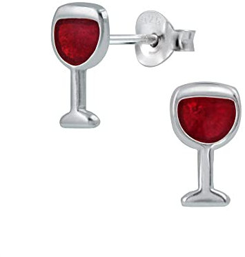 Silberne Ohrstecker, Weinglas Rotwein
