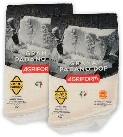 Food-United GRANA PADANO 2x1kg formaggio-italiano-Hartkäse DOP Italienischer-Käse am Stück über 10 Monate gereift mit g.U.-Siegel zum Reiben würzig aromatisch