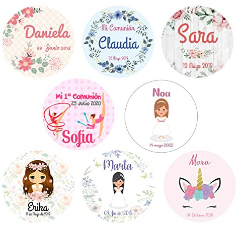 Etiquetas Personalizadas para Comunión de Niña de 5cm Adhesivas o Cartulina con Cordón