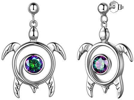 Aurora Tears Turtle Stud Ohrringe 925 Sterling Silber Tiere Ohrring Mystic Rainbow Topaz Schmuck mit Zirkonia für Frauen DE0246T