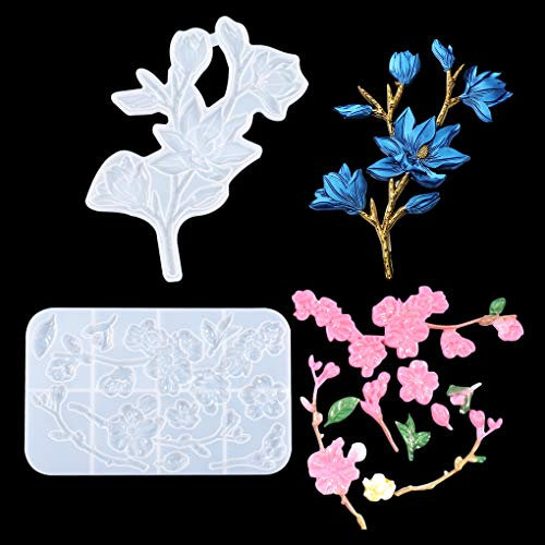 FineInno Moldes de Silicona Magnolia Molde Resina Epóxica Flower Resin Molds Molde de Fundición Flor de Ciruela para Hacer Joyería Colgante Artesanía (Molde Flower)