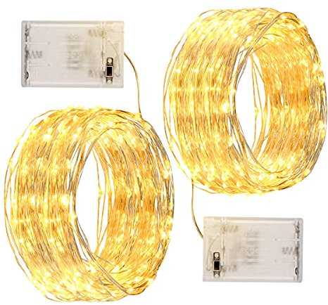 WALCHO LED Luces de Cadena Pilas Luces LED 12M 120 LED, Luces Navidad Guirnaldas Luces Decoración para Habitación, Árbol, Jardín, Bodas, Fiesta, Interior, DIY (Cálida Amarilla, 2 Pack)